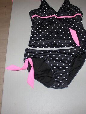 Black & White 2 Pcs Justice Tankini Swimsuit Size 14